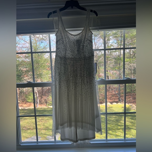 🌺 Adrianna Papell Beaded Shirred Mesh Dress With Sequins - Picture 8 of 9